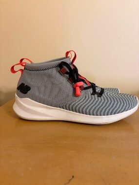 New Balance Gray and Cherry Red Knit Women’s High-Top Training Shoes